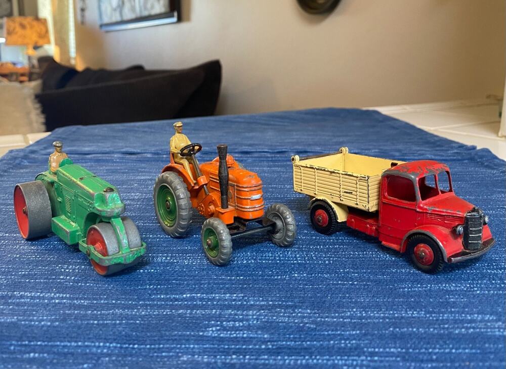 Vintage Dinky Toys Lot 301 Farm Tractor Bedford Dump Truck Road Roller